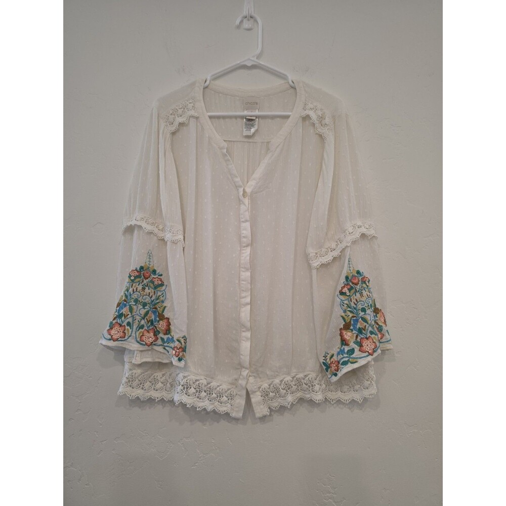 Chico’s Women’s Lace Dot Sequins Floral Top Size 3 (XL)